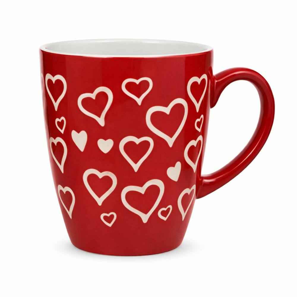 Красная чашка с белыми сердцами 240 мл